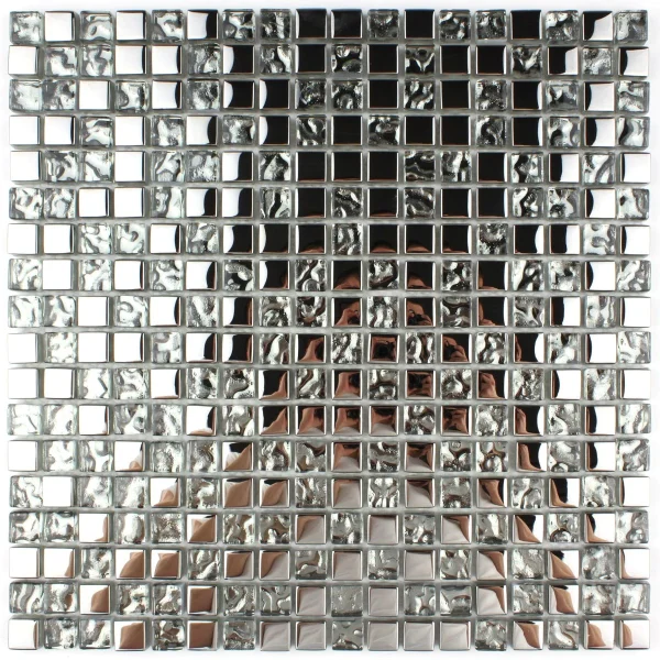 Mozaic sticlă argintiu negru cu efect transparent 300x300mm - Mozaic din sticla