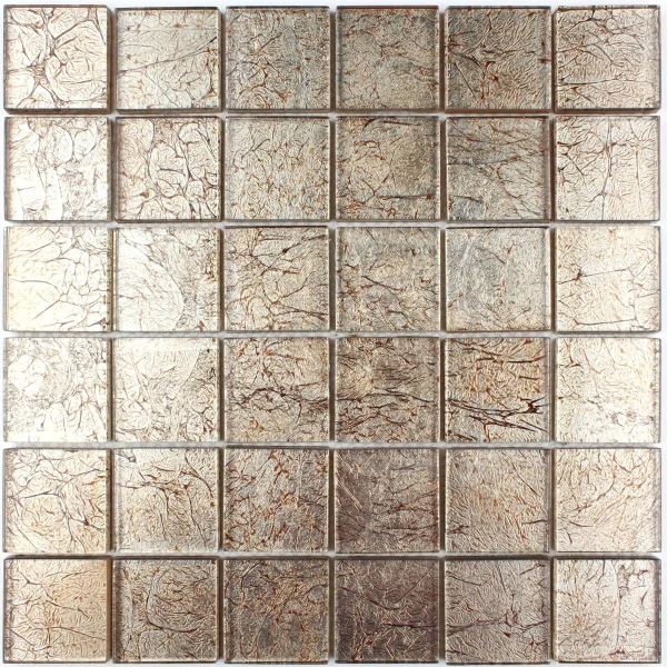 Mozaic sticlă maro bronz cu insertii argintii texturate 30x30 cm - Mozaic din sticla