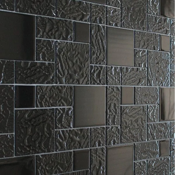 Mozaic sticlă negru-gri textură ondulată relief 300x300mm - Mozaic din sticla