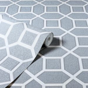 Tapet hexagonal gri argintiu Arthouse Luxe Origin Gunmetal