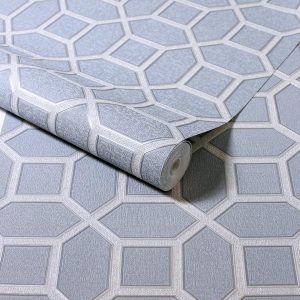 Tapet model hexagonal gri argintiu Luxe Origin Soft Blue