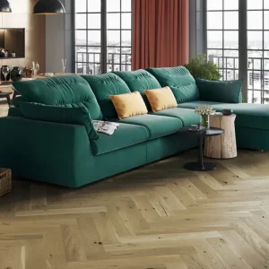 Parchet stratificat stejar, maro deschis, uleiat, periat, Toffee Herringbone, Barlinek, 130x725x14 mm