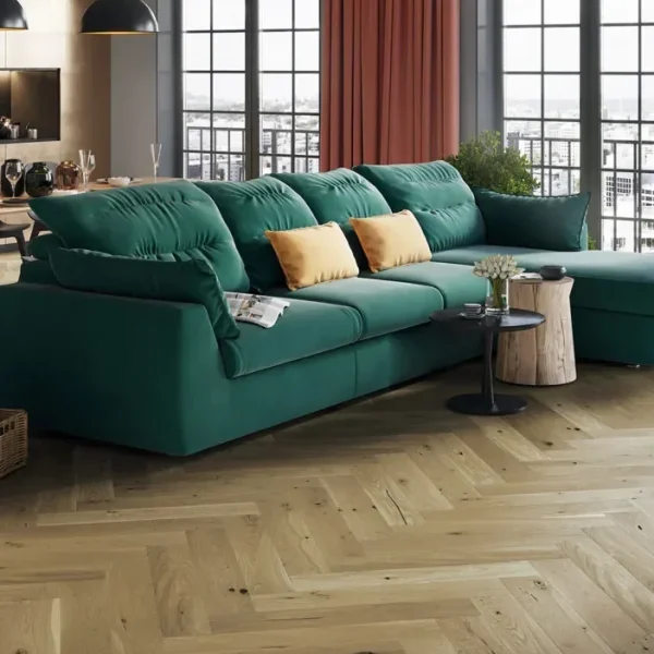 Parchet stratificat stejar, maro deschis, uleiat, periat, Toffee Herringbone, Barlinek, 130x725x14 mm