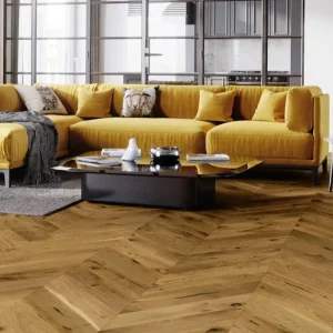 Parchet stratificat stejar afumat, maro, Mainland Chevron, 725x130x14 mm