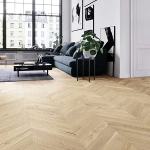 Parchet stejar stratificat Salt Chevron 130, albit, uleiat natural, Classico Line, Barlinek, 130x725x14 mm