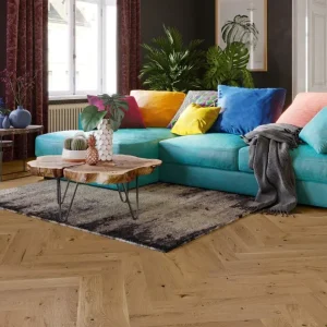 Parchet stratificat stejar, maro afumat, lac mat, Mainland Herringbone 110 Barlinek, 110x660x14 mm