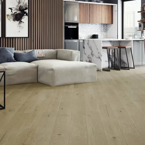 Parchet stratificat stejar, bej, periat, lac mat, Nude Grande, Barlinek, 180x2200x14 mm