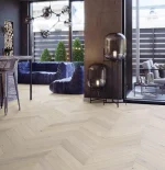 Parchet stratificat stejar lac mat, nuanță albă sidefată, Trivor Chevron 130, Barlinek, 130x725x14 mm