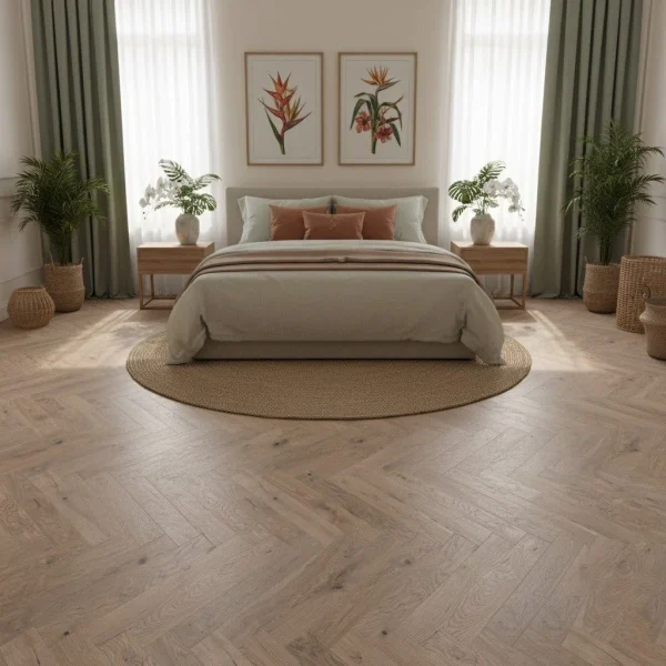 Parchet triplustratificat stejar, auriu, 14x130x725 mm, Herringbone, Barlinek - Parchet herringbone
