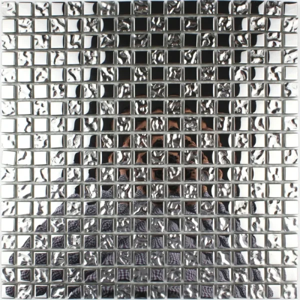 Mozaic de sticlă argintiu, textură mixed, 300x300x8mm, Midas