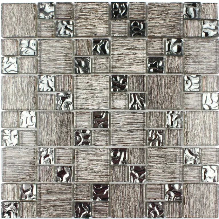Mozaic de sticlă metalic cu inserții, 300x300x8mm, Midas