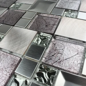 Mozaic de sticlă metalic-texturat, design geometric, 300x300x8mm, Midas