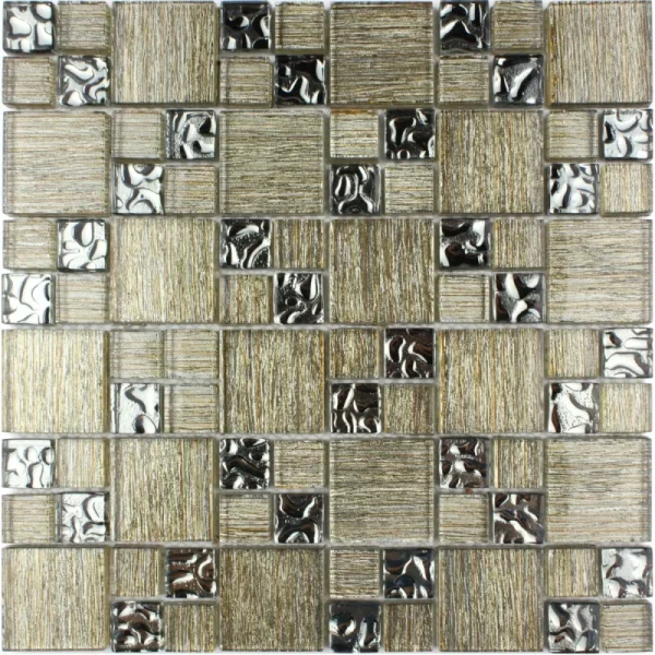 Mozaic sticlă bej-argintiu, texturat, Midas A-MGL08-XX-077,  300x300x8mm
