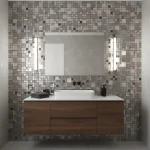 Mozaic de sticlă metalic-texturat, design geometric, 300x300x8mm, Midas