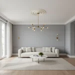 Rozetă de tavan crem cu cercuri concentrice în relief, Manavi R118, 335×45 mm