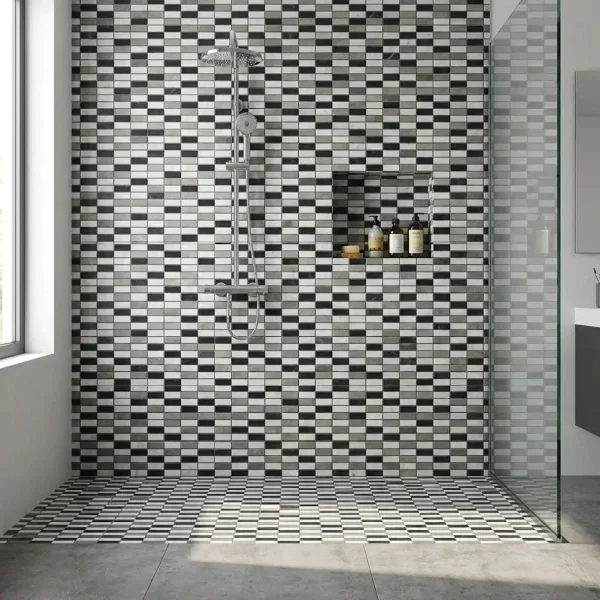 Mozaic piatra alb negru interior exterior Midas A-MST08-XX-026, 300x300x8 mm