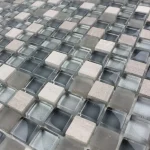 Mozaic sticlă nervurată și piatră naturală gri 30x30x0.8 cm Midas - Mozaic din sticla