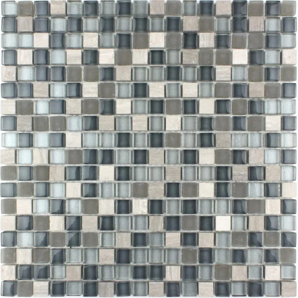 Mozaic sticlă nervurată și piatră naturală gri 30x30x0.8 cm Midas - Mozaic din sticla