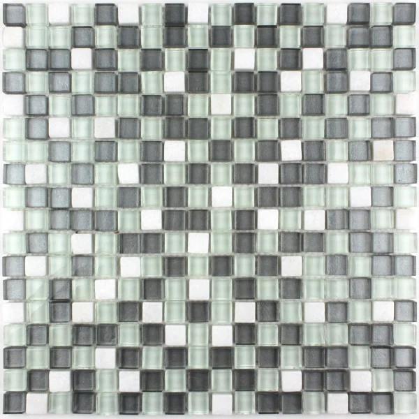 Mozaic sticlă și marmura alba gri translucid 300x300x8 mm - Mozaic din sticla