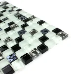 Mozaic sticlă și piatră alb cu negru și argintiu 300x300x8 mm A-MMX08-XX-003 Midas - Mozaic din sticla