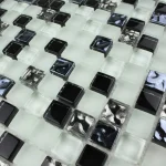 Mozaic sticlă și piatră alb cu negru și argintiu 300x300x8 mm A-MMX08-XX-003 Midas - Mozaic din sticla