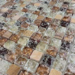 Mozaic sticlă și piatră bej cu aspect cristalizat Midas 300x300x8 mm - Mozaic din sticla