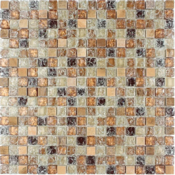 Mozaic sticlă și piatră bej cu aspect cristalizat Midas 300x300x8 mm - Mozaic din sticla