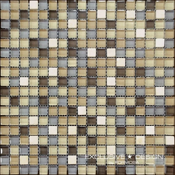 Mozaic sticlă și piatră bej cu texturi mate și lucioase Midas 30x30cm - Mozaic din sticla
