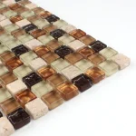 Mozaic sticlă și piatră crem auriu chihlimbar 300x300x8 mm - Mozaic din sticla