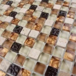 Mozaic sticlă și piatră crem auriu chihlimbar 300x300x8 mm - Mozaic din sticla