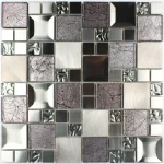 Mozaic de sticlă metalic-texturat, design geometric, 300x300x8mm, Midas