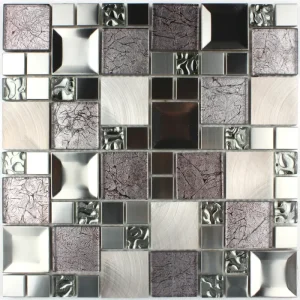 Mozaic de sticlă metalic-texturat, design geometric, 300x300x8mm, Midas