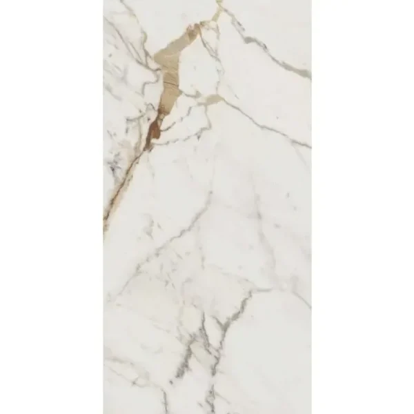 Faianță albă cu venații aurii effect marmură, Allmarble, Marazzi, 60x120 cm