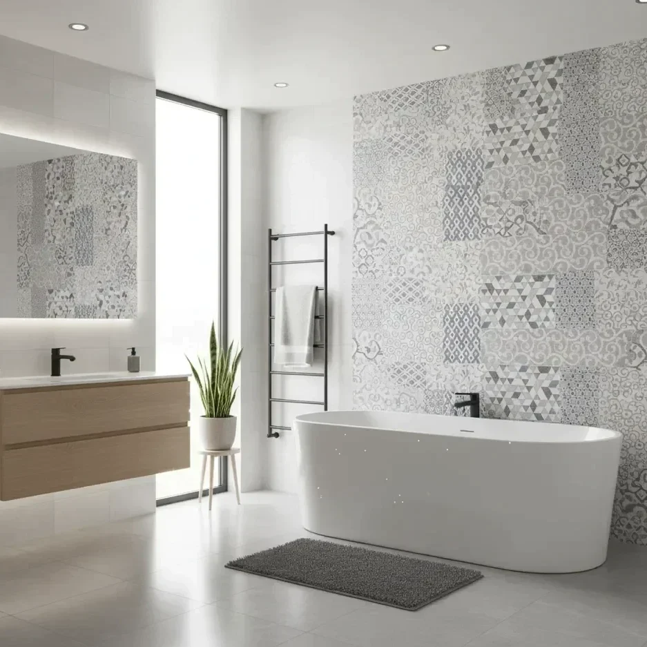 Placă decorativă, model patchwork, 20x50 cm, Marazzi Stream White Decoro Match