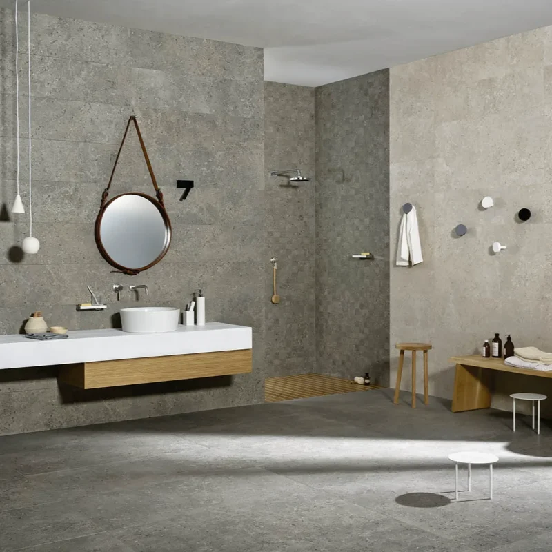 Gresie gri mata baie, Mystone Gris Fleury, Marazzi, 30x60 cm