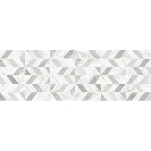 Faianta alba mata decor geometric baie, Marazzi Marbleplay Decoro Naos White 30x90 cm