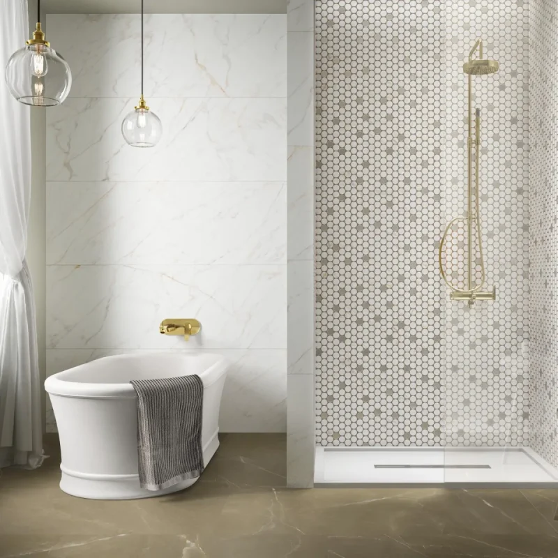 Mozaic alb cercuri baie, Marazzi Magnifica Calacatta Gold, 31x31 cm