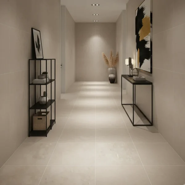 Gresie porțelanată bej-taupe, aspect de piatră sedimentară, Stonework Marazzi, 60x60 cm