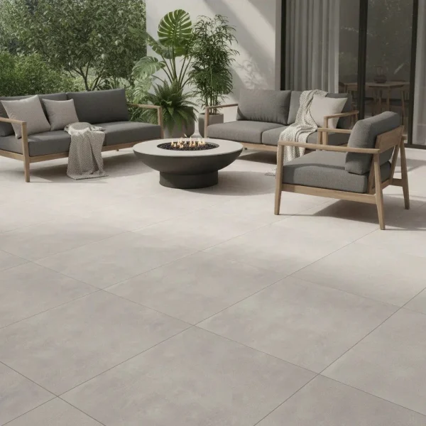 Gresie rectificată gri perlat cu aspect de beton, Dust Marazzi, 60x60 cm