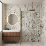 Gresie porțelanată albă cu nervuri gri-verzui, Allmarble Marazzi, 60x60 cm, M3AQ