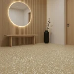 Gresie porțelanată galbenă cu inserții terrazzo, D_Segni Scaglie Marazzi, 20x20 cm