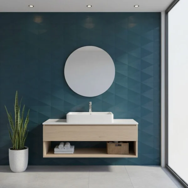 Faianță structurată albastră cu structură diamantată 3D, Eclettica Marazzi, 40x120 cm