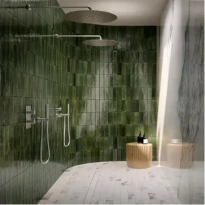 Faianta verde lucioasa duș, Lume Green, Marazzi, 6x24 cm