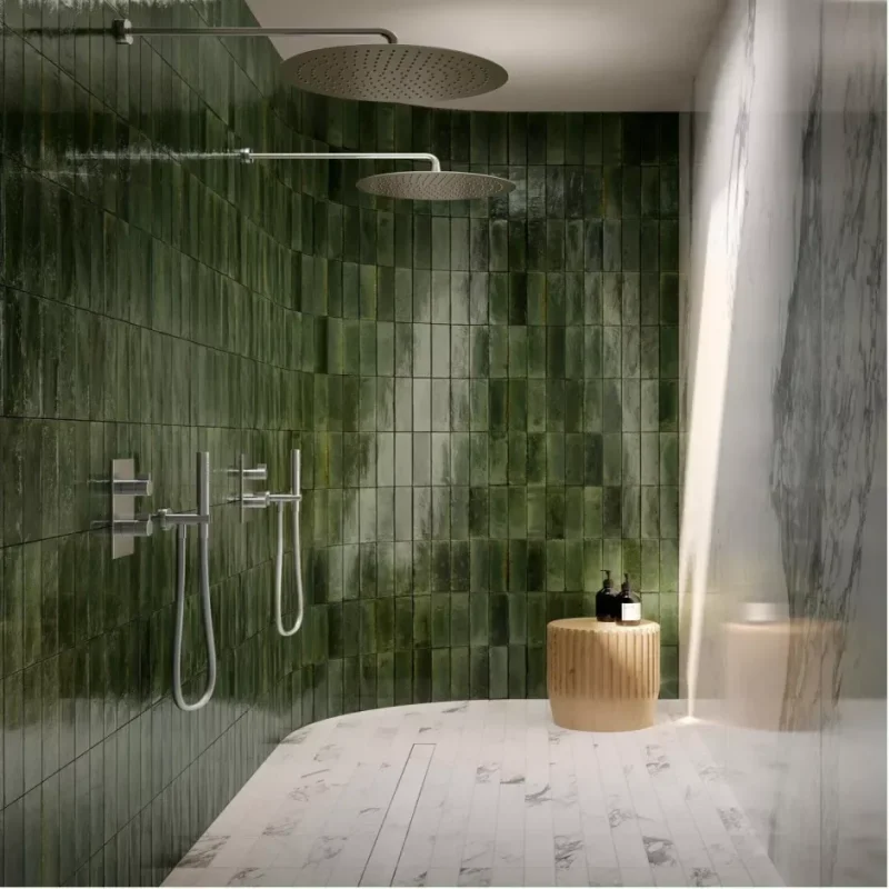 Faianta verde lucioasa duș, Lume Green, Marazzi, 6x24 cm
