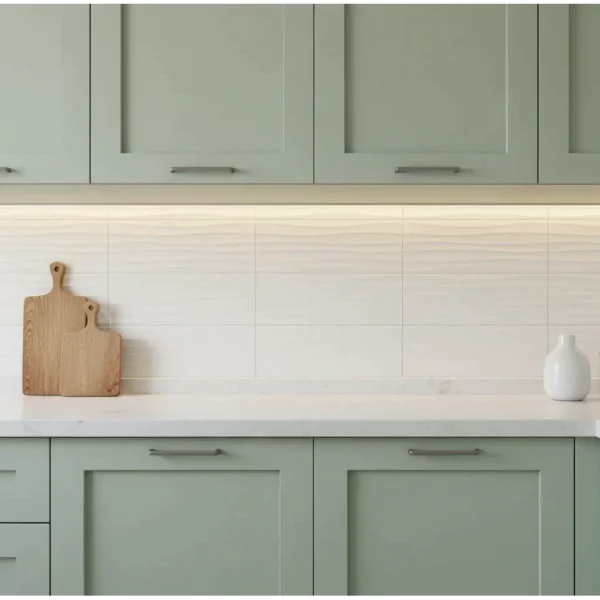 Plăci ceramice albe cu model în relief, 20x50 cm, Marazzi Stream White Wind 3D M0T9