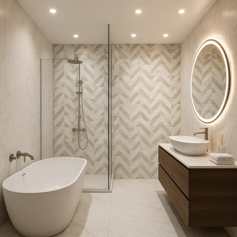 Faianta alba mata decor geometric baie, Marazzi Marbleplay Decoro Naos White 30x90 cm