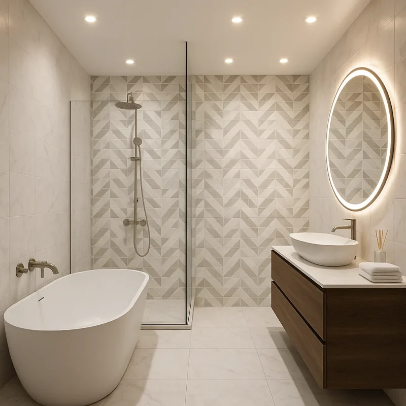 Faianta alba mata decor geometric baie, Marazzi Marbleplay Decoro Naos White 30x90 cm