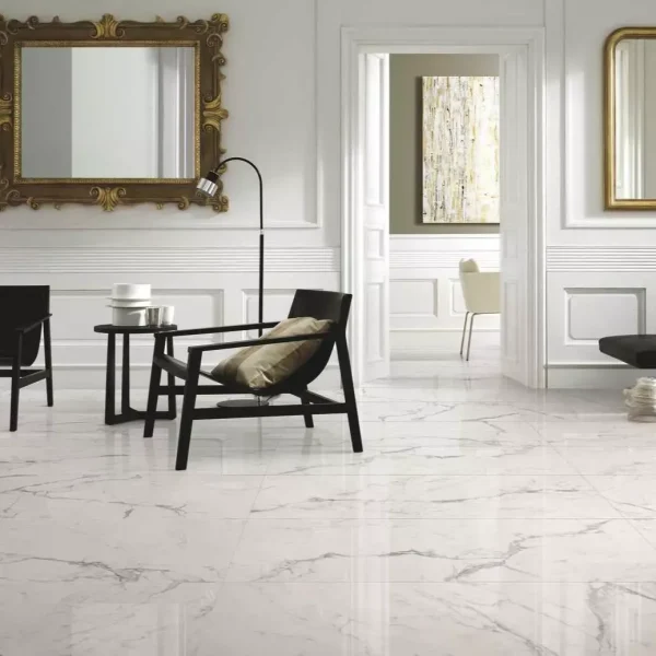 Gresie albă marmură living, Marbleplay White Lux, Marazzi, 58x116 cm
