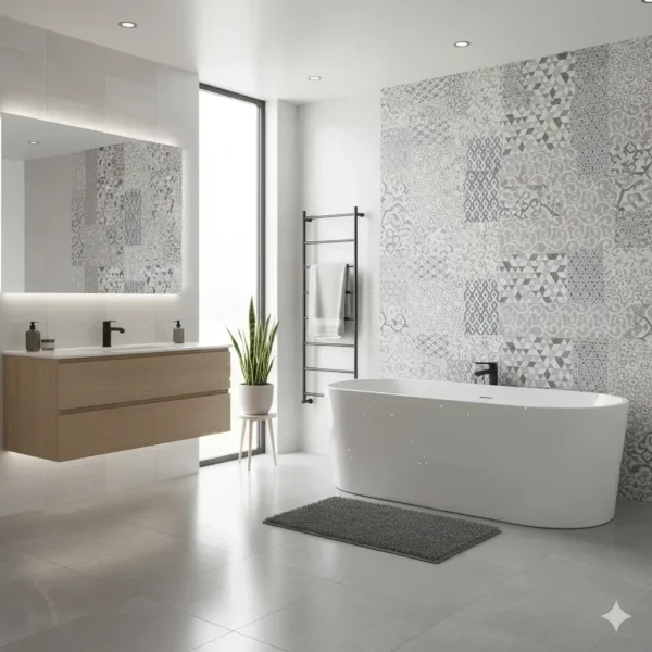 Placă decorativă, model patchwork, 20x50 cm, Marazzi Stream White Decoro Match