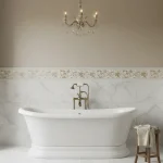 Placă Decorativă cu cu motive florale, aurii, Marazzi Stream Beige Reverse, 20x50 cm